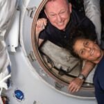 Astronauts Sunita Williams and Butch Wilmore float in the International Space Station.