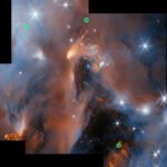 Gas and dust swirl, and stars twinkle, in an image of a stellar nursery. Some of the starlike objects captured in this image are baby planets, researchers say.